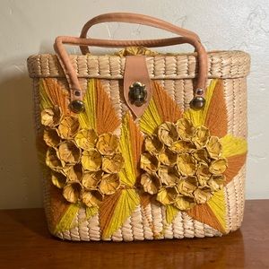 Vintage Straw Raffia Tote